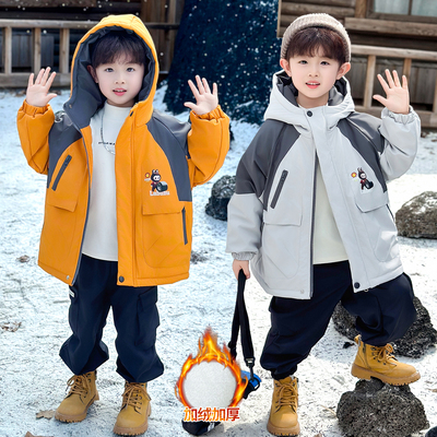 男童加绒加厚派克服宝宝夹棉外套冬季棉袄2025新款儿童冬装冲锋衣