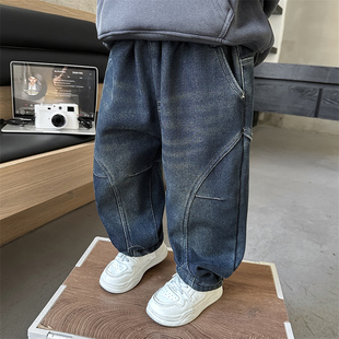 裤 男童加绒牛仔裤 儿童男孩加厚一体绒秋冬款 宝宝2025新款 子潮 冬季