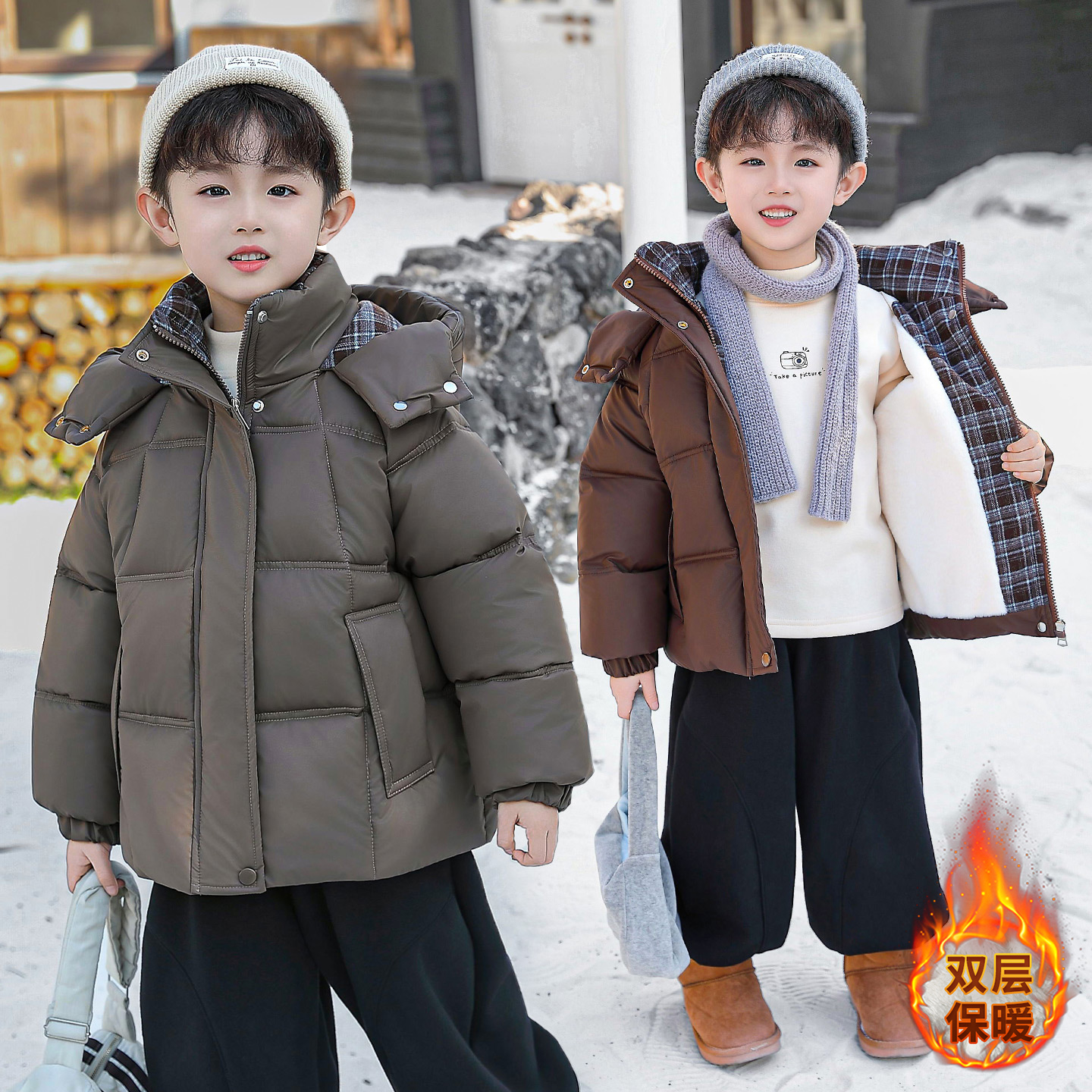 男童冬装羽绒棉服2025新款帅气儿童冬季加绒加厚棉衣宝宝棉袄外套