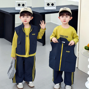 男童休闲运动三件套春秋季2026新款儿童春装帅气时髦潮酷男孩套装