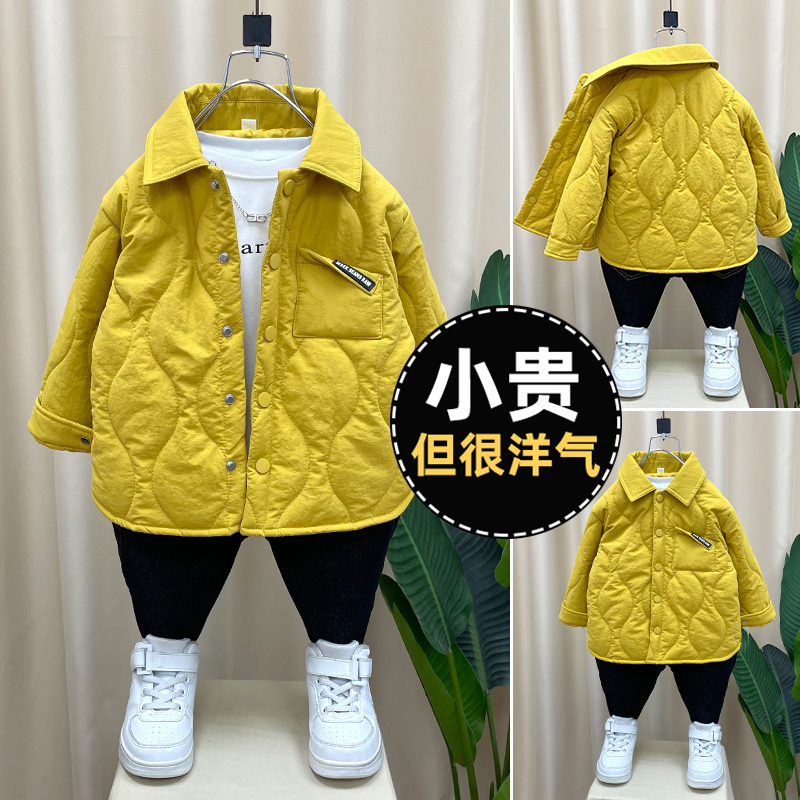 男童轻薄棉衣2025秋冬新款儿童棉服夹棉衬衫洋气加厚宝宝外套衣服