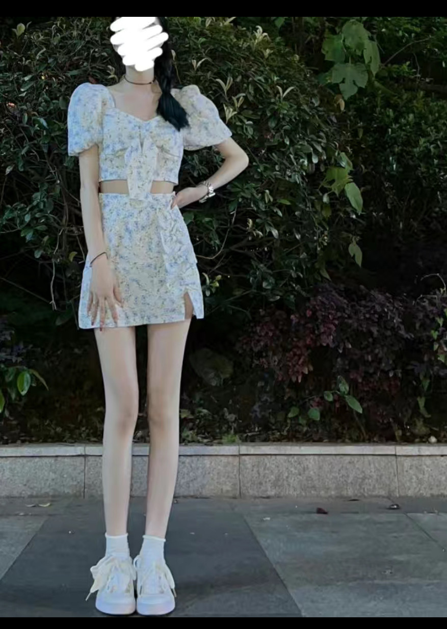 辣妹套装夏盐系少女穿搭御姐网红炸街纯欲碎花上衣包臀短裙两件套