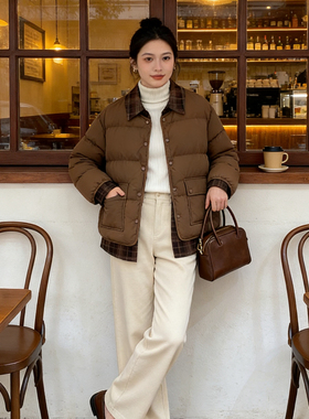 女士羽绒服保罗彼得专柜同款格子衬衫假两件鸭绒美拉德LXEDR00451