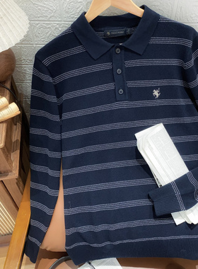 男士新款针织衫条纹翻领100%纯棉舒适百搭保罗彼得同款MJFAZ01002