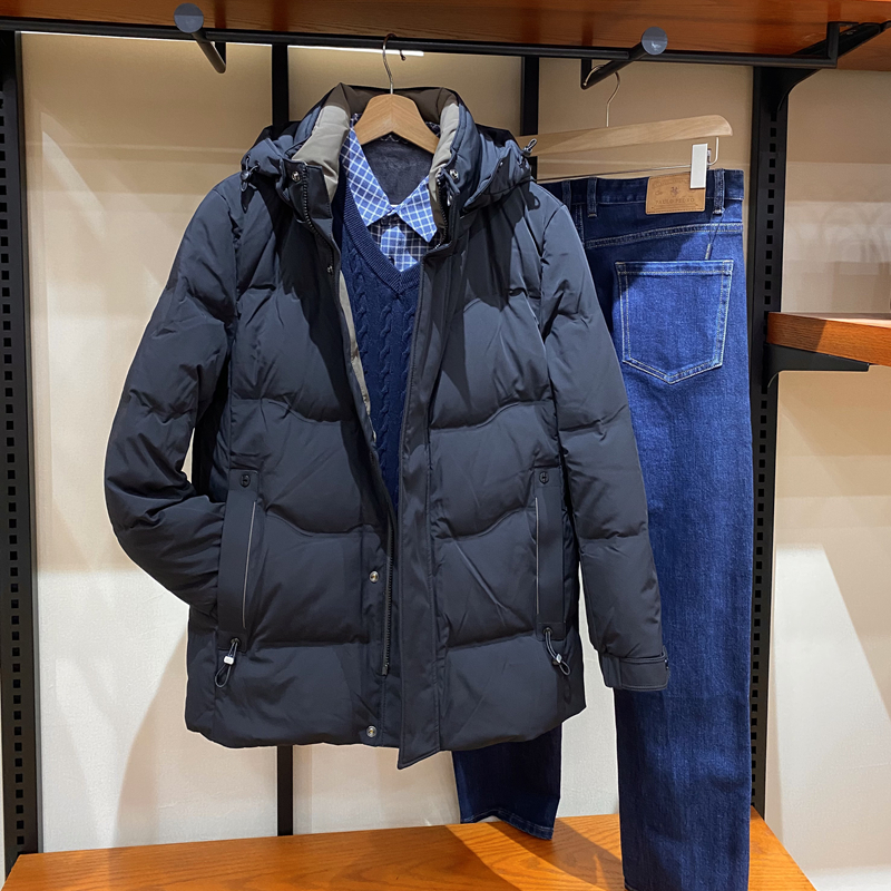 保罗彼得男士羽绒服可拆卸帽