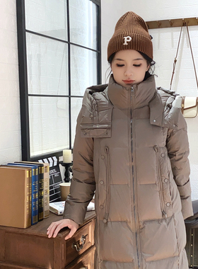 保罗彼得专柜正品过膝中长款连帽90白鹅绒高端羽绒服 AFDD76633