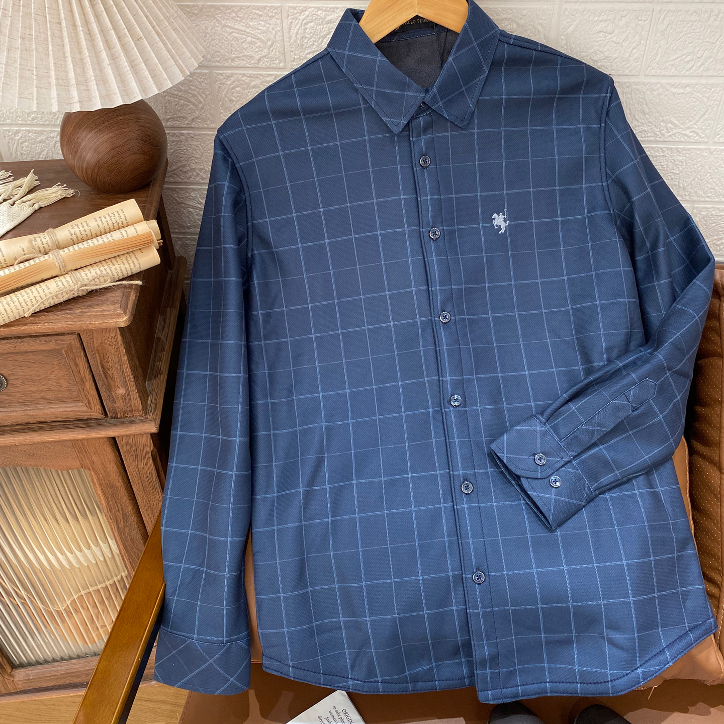 保罗彼得专柜正品男式翻领长袖衬衫 加绒 时尚格子商务MMEDC00150