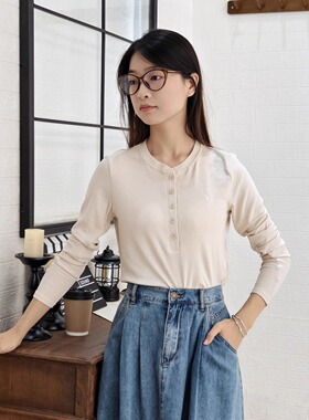 保罗彼得专柜正品女士圆领长袖T恤早秋打底简约舒适NTECT00021