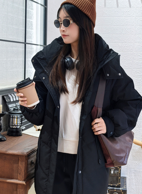 保罗彼得 专柜正品RACD34002冬装女士加厚黑色中长羽绒服带帽百搭
