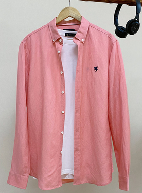 商场同款 男式翻领长袖衬衫保罗彼得 天然亚麻透气舒适YWFAC00492