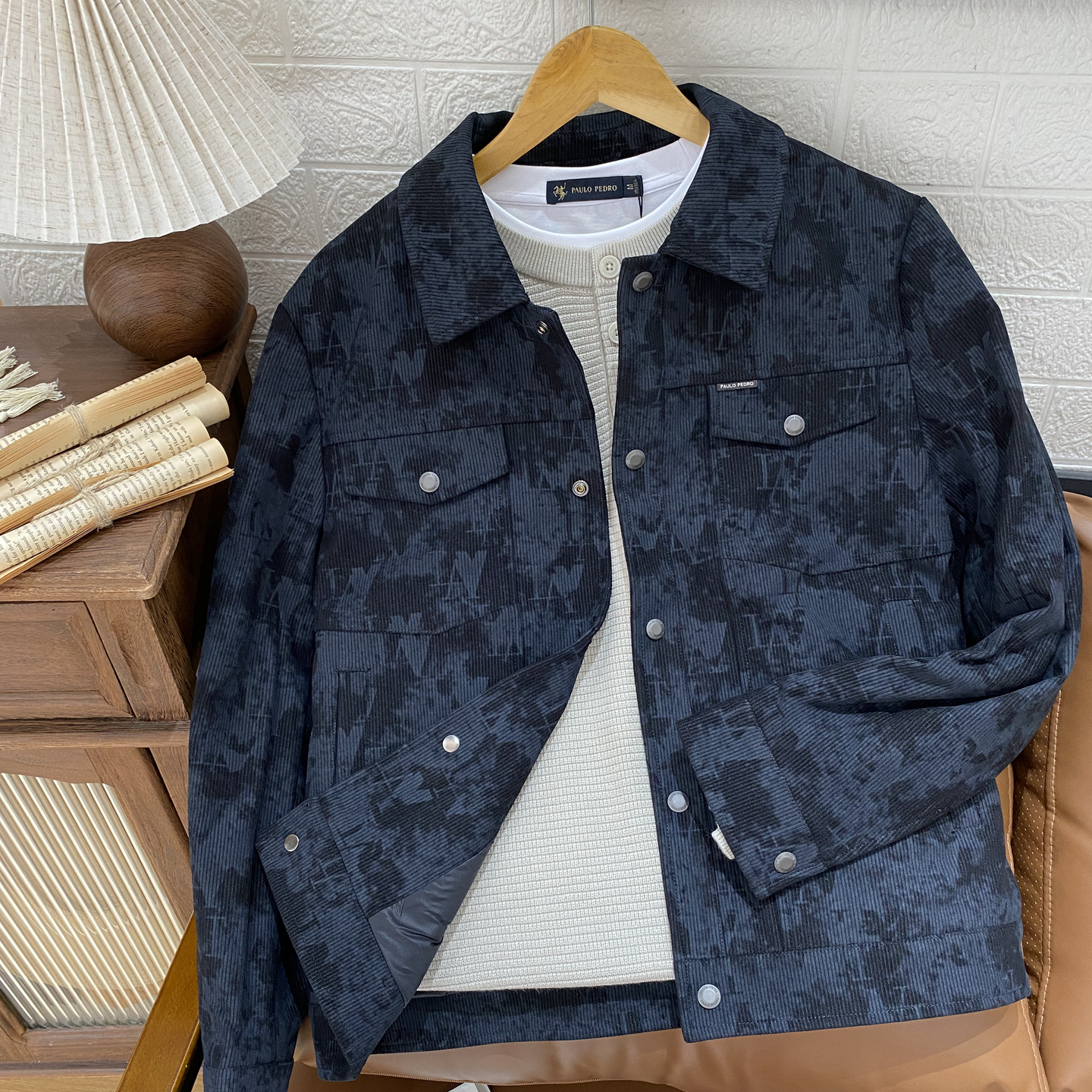 保罗彼得专柜正品男士翻领长袖印花羽绒夹克舒适时尚REED76340