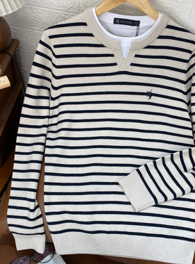 保罗彼得专柜正品男士圆领针织衫条纹针织假两件百搭DTECZ00781/2