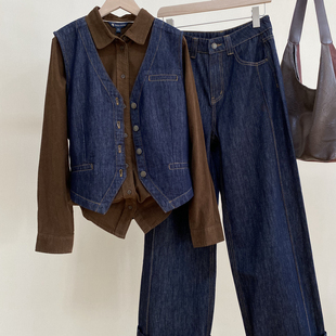 女士老钱风牛仔马甲V领时髦洋气显瘦BLFAQ00160 保罗彼得专柜正品