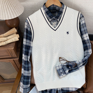 保罗彼得 专柜 秋新款男士针织背心内搭鸡心领时尚马甲MMECB00020