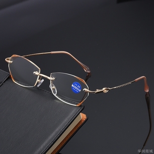 同款网红无框打孔钻石切边防蓝光老花镜镶钻高清老视镜老光镜