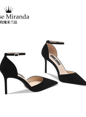 玫瑰米兰达RoseMiranda高跟鞋黑色气质真皮中空凉鞋女