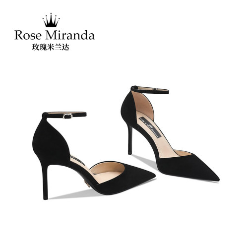 玫瑰米兰达RoseMiranda高跟鞋黑色气质真皮中空凉鞋女