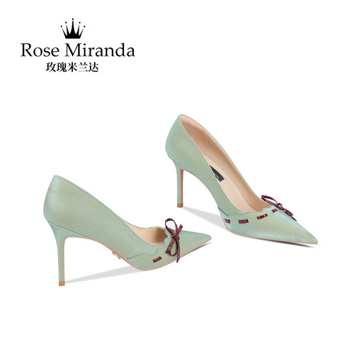 玫瑰米兰达RoseMiranda高跟鞋浅绿色真丝舒适不累脚单鞋女