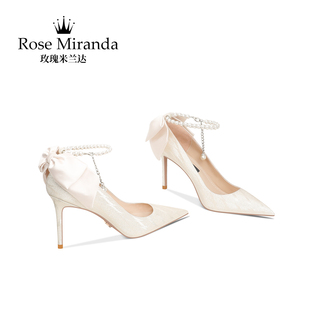 細跟尖頭宴會單鞋 女 婚禮婚鞋 玫瑰米蘭達RoseMiranda紀念日高跟鞋