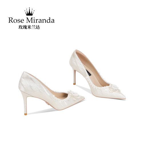 玫瑰米兰达RoseMiranda高跟鞋浅金色尖头婚鞋细跟浅口单鞋