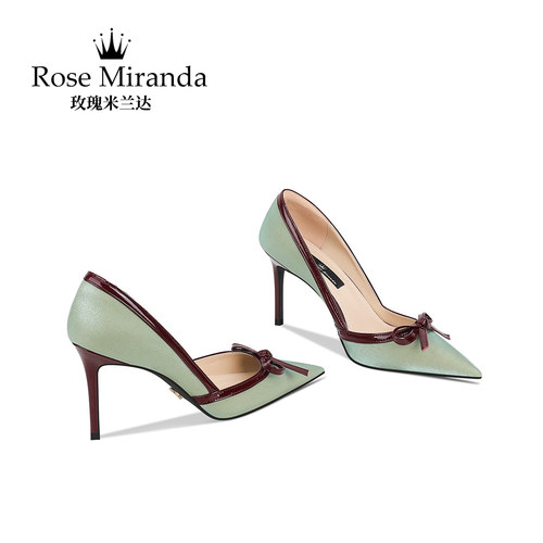 玫瑰米兰达RoseMiranda高跟鞋浅绿色国风细跟尖头单鞋新款
