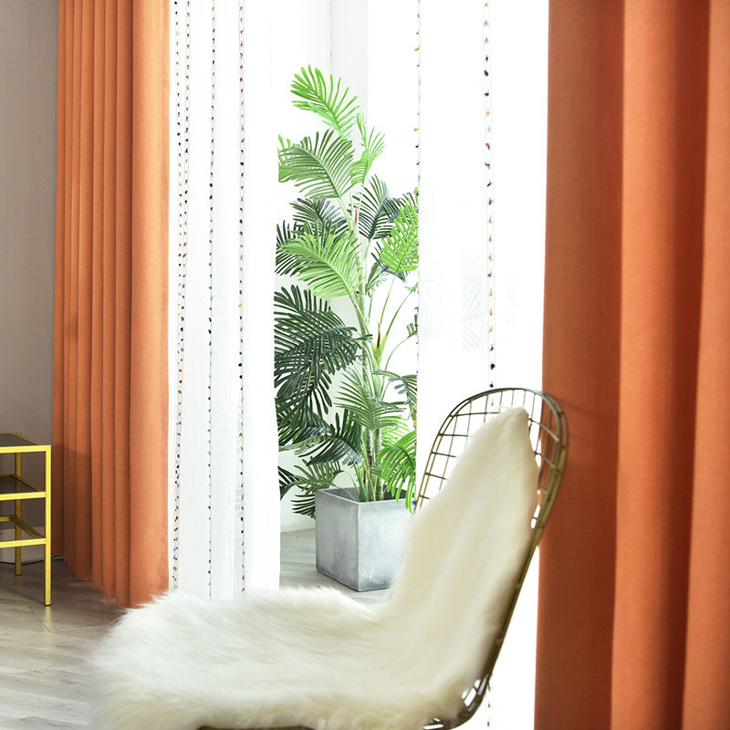 北欧奶油色紫色灰色遮光定型窗帘成品高档网红款卧室客厅飘窗定制