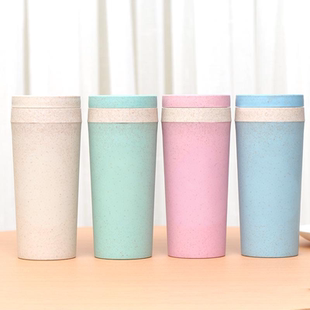 可降解麦秸秆双层水杯定制活动宣传小礼品随手杯子儿童杯印字logo