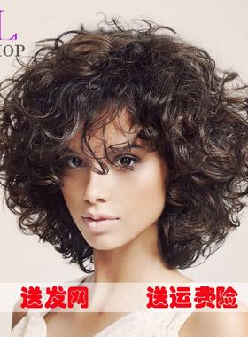 Europe ladies short hair caps hair party curls wigs set 假发
