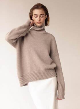 欧美风秋冬宽松针织衫高领毛衣High Neck Loose Knitted Sweater
