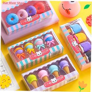 4pcs Yummy Dessert Erasers Set Mini Lollipop Icecream Popsic