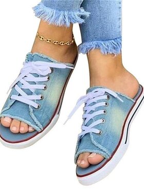 2021 womens shoes sandals fish mouth denim canvas lace