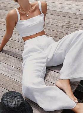 New camisole + wide-leg pants loose and casual two-piece set