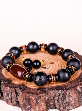 黑玛瑙原石磨砂单圈手串送男友