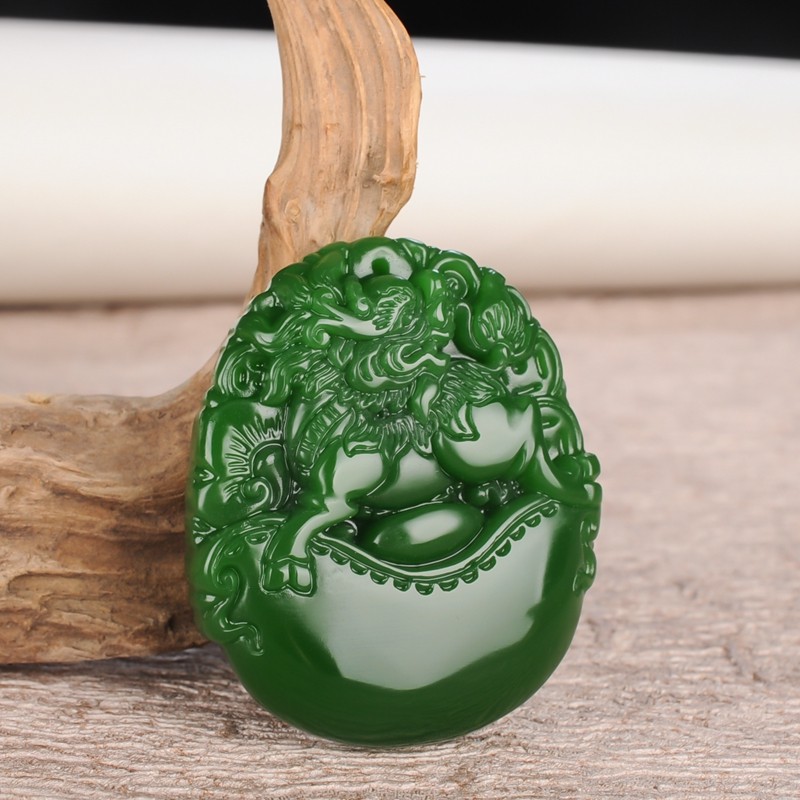 玉玲珑和田玉碧玉貔貅吊坠男女款玉石 麒麟献宝项链玉坠玉佩