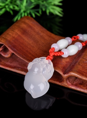 白玉髓冰透玛瑙小挂件情侣生肖猪