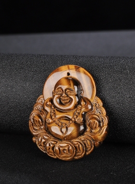 虎眼石金钱佛吊坠虎睛石大肚佛