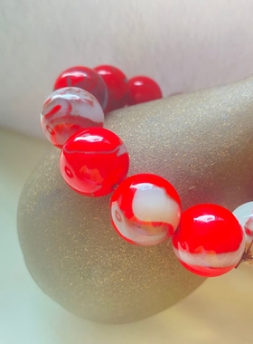 戈壁玉手链飘花鸡血玉手串圆珠