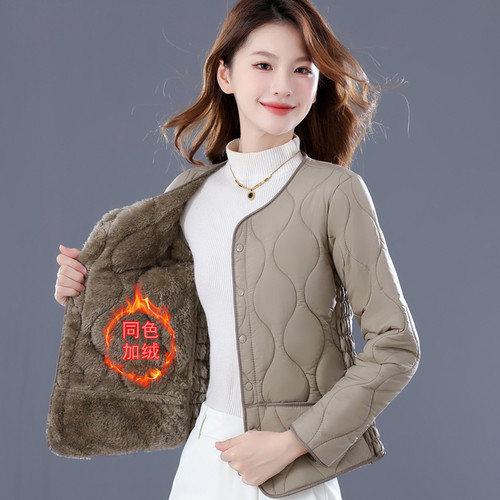 女士修身加绒保暖羽绒棉内胆短款