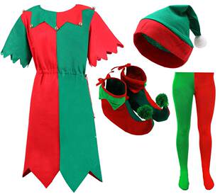 Christmas Red Costume Cute Green Elf Clown Clothing For
