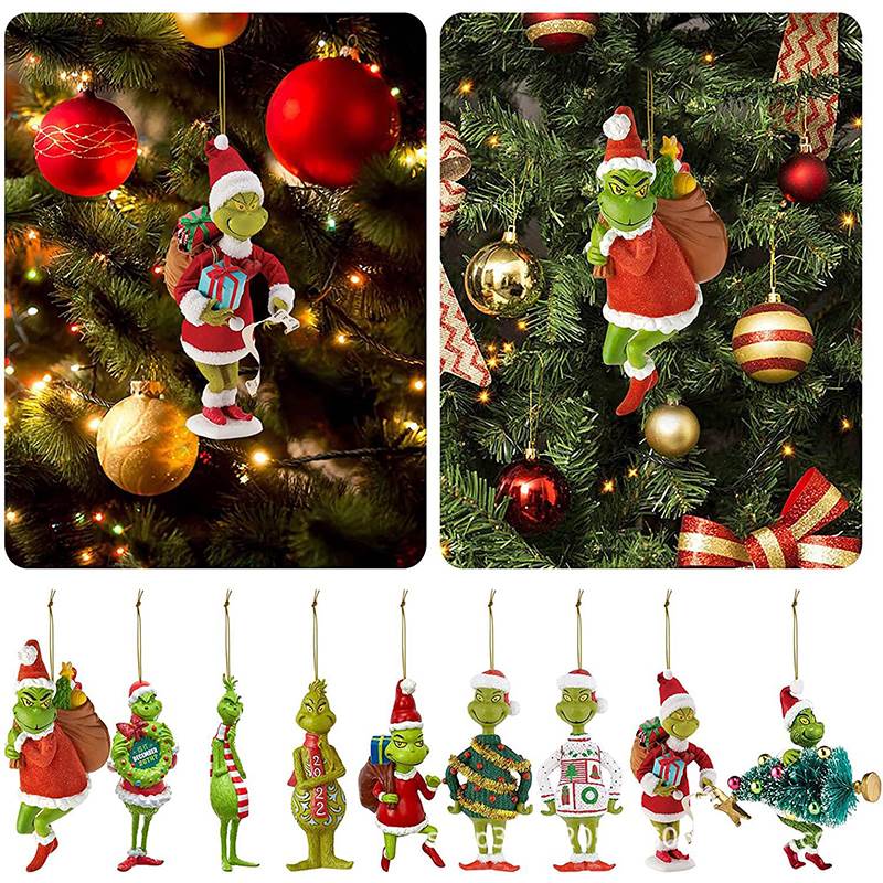 Christmas Ornaments Green Hairy Monster Xmas Tree Hanging Pe