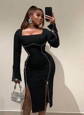 Diamond Ribbon Slim Fit Waist Long Dress钻石织带修身收腰长裙