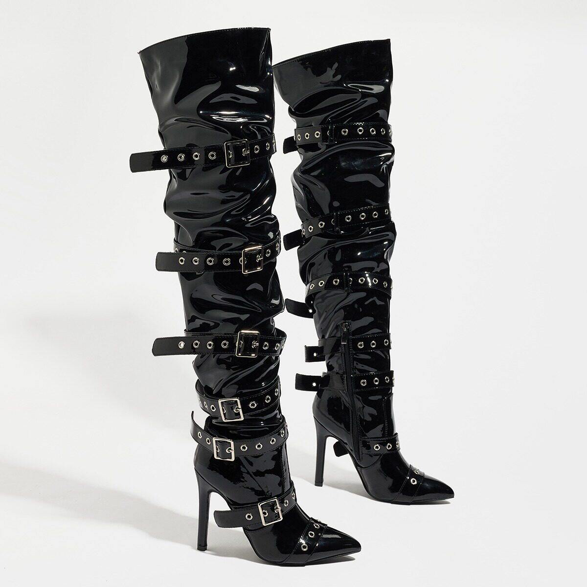 fashion women high heels over knee boots leather shoes 11cm