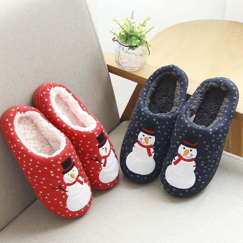 Christmas New Snowman Cotton Plush Slippers Women Winter
