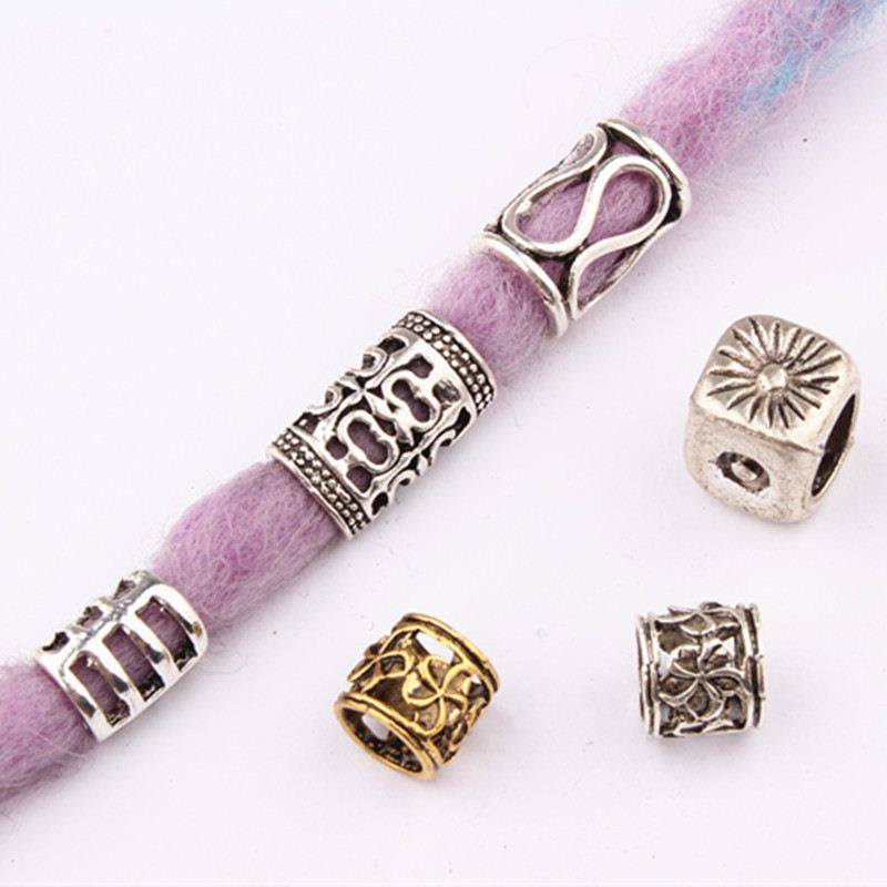 10Pcs Metal Hair Rings Beads Cuffs Tubes Charms Dreadlock