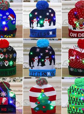 Christmas Hat with LED Light Adult Kids Knitted Soft Beanie