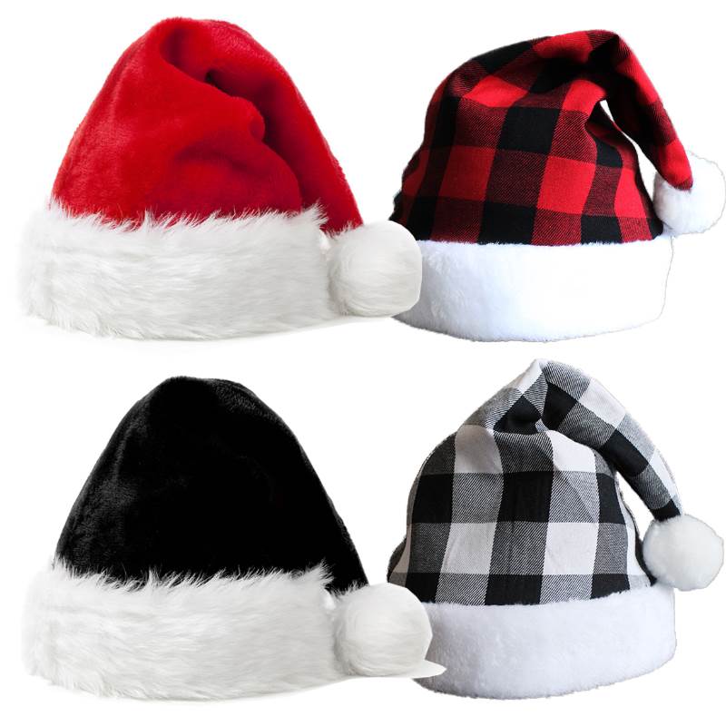 Black Red Christmas Hat Plush Santa Claus Xmas Hats Happy