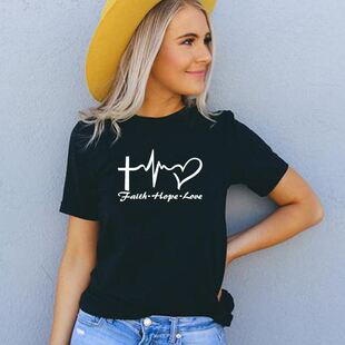Faith Hope Love women t shirt clothes字母圆领T恤
