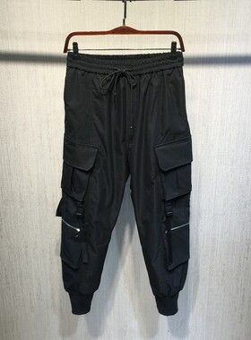 仅2件 秋季休闲裤时尚流行潮流帅气个性口袋情侣款黑色工装裤F338