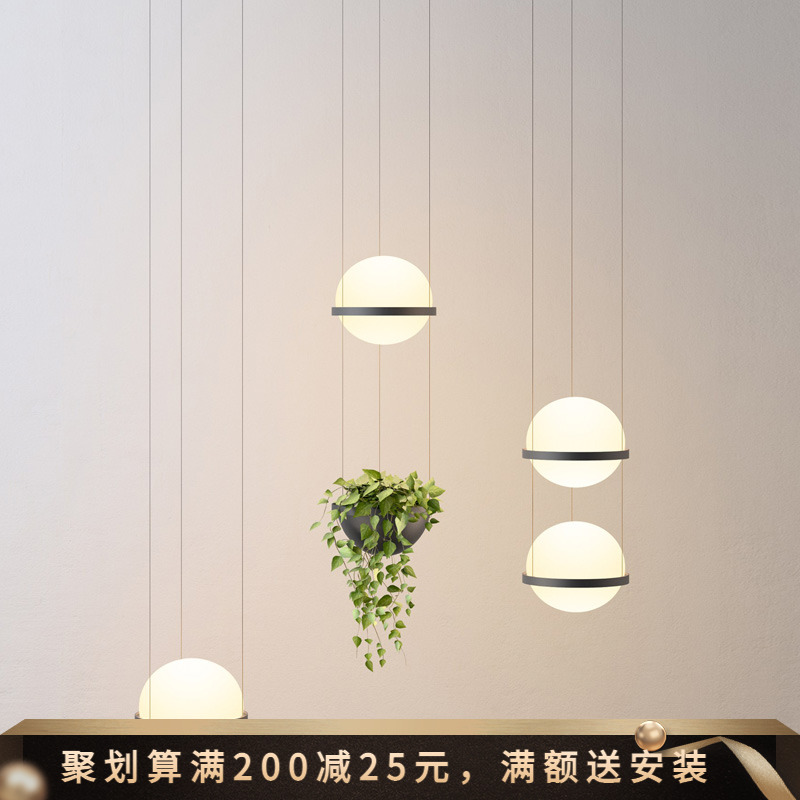 极简风吧台植物吊灯床头样板房创意简约亚克力球音乐餐厅展厅吊灯