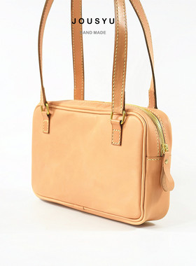 JOUSYU秋实余手工制作植鞣牛皮女士单肩包腋下包法棍包纯色真皮